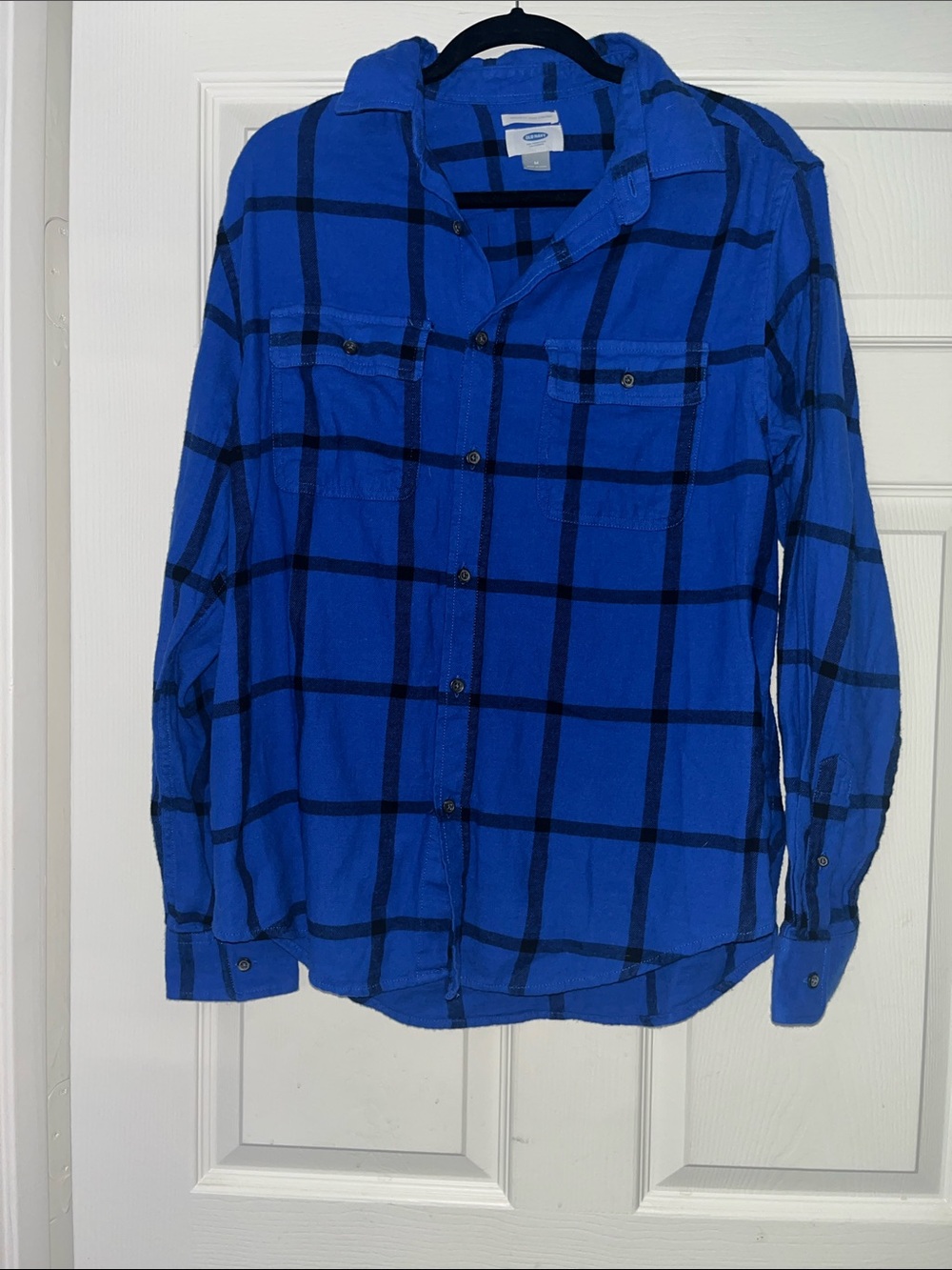 Old Navy Blue and Black Plaid Button-Down Shirt